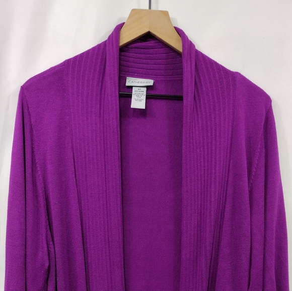 Catherines Open Front Waterfall Hem Cardigan Women's 2X Purple Boho Retro Casual - Picture 2 of 7
